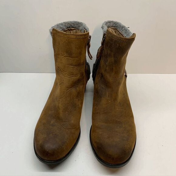 Sorel Womens Brown Leather Grey Wool Ankle Booties US 6.5 - Picture 2 of 7